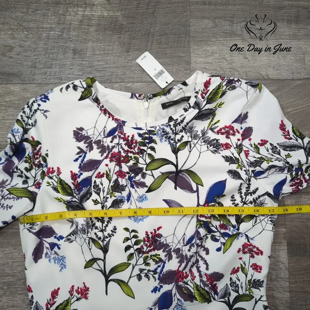 Banana Republic Floral Fit & Flare Dress White 3/4 Sleeve NWT Size 6